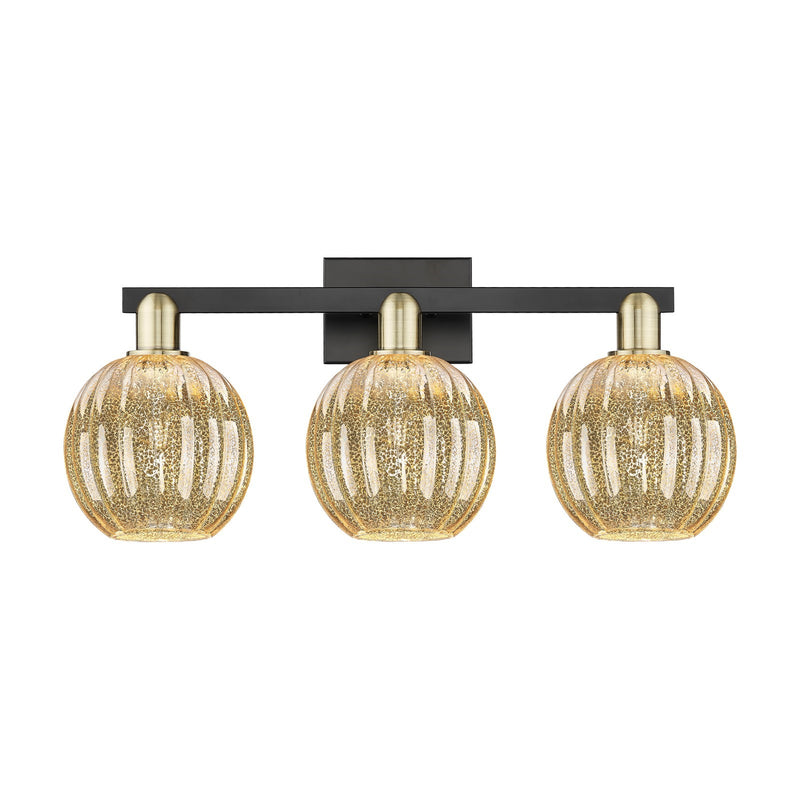 Innovations Preston Globe 26in 3-Light Bath Vanity Light | Industrial Black Antique Brass and Mercury Glass | Bathroom Vanity | Model 716-3W-BAB-G458-7ME
