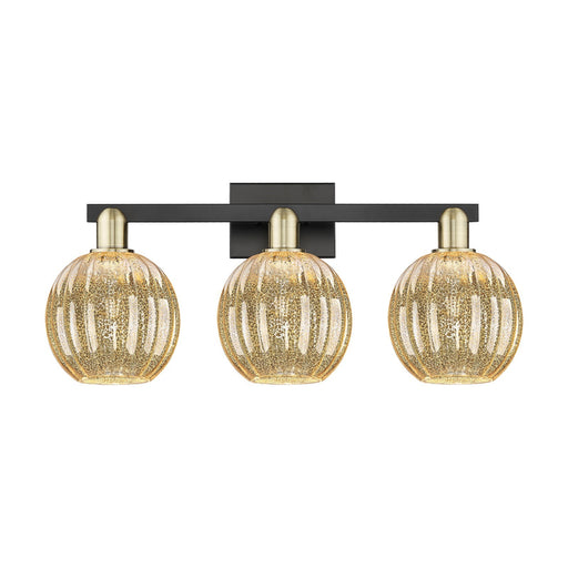 Innovations Preston Globe 26in 3-Light Bath Vanity Light | Industrial Black Antique Brass and Mercury Glass | Bathroom Vanity | Model 716-3W-BAB-G458-7ME