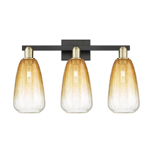Innovations Brookhaven Almond 25in 3-Light Bath Vanity Light | Industrial Black Antique Brass and Amber Glass | Bathroom | Model 716-3W-BAB-G480-6AM