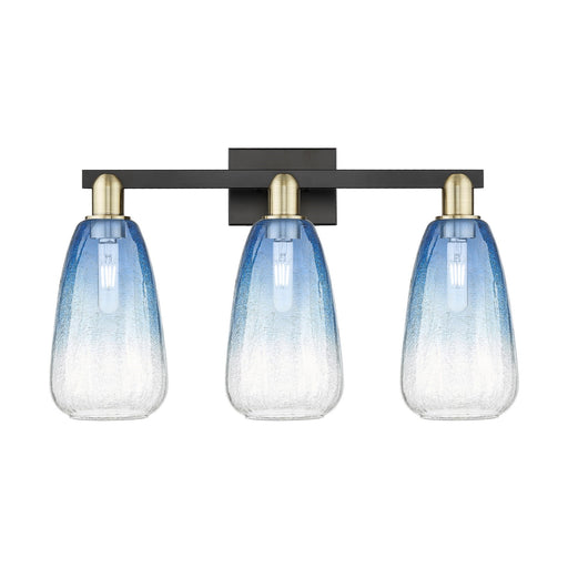 Innovations Brookhaven Almond 26in 3-Light Bath Vanity Light | Industrial Black Antique Brass and Sapphire Blue Glass | Model 716-3W-BAB-G480-6SB