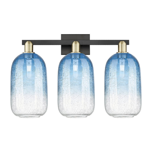 Innovations Brookhaven Cloche 26in 3-Light Bath Vanity Light | Industrial Black Antique Brass and Sapphire Blue Glass | Model 716-3W-BAB-G482-7SB