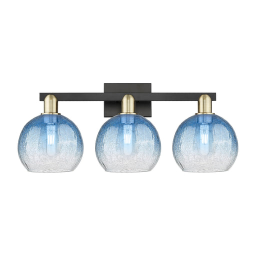 Innovations Brookhaven Globe 27in 3-Light Bath Vanity Light | Industrial Black Antique Brass and Sapphire Blue Glass | Model 716-3W-BAB-G483-8SB