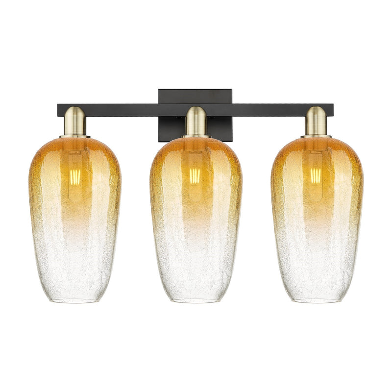 Innovations Brookhaven Flute 26in 3-Light Bath Vanity Light | Industrial Black Antique Brass and Amber Glass | Bathroom Vanity | Model 716-3W-BAB-G484-7AM