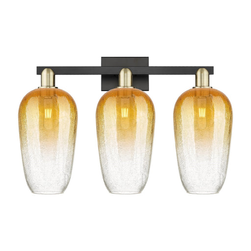 Innovations Brookhaven Flute 26in 3-Light Bath Vanity Light | Industrial Black Antique Brass and Amber Glass | Bathroom Vanity | Model 716-3W-BAB-G484-7AM