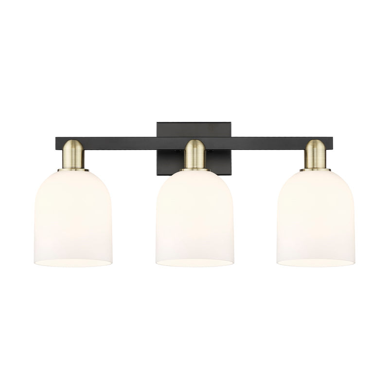 Innovations Bella 25in 3-Light Bath Vanity Light | Industrial Black Antique Brass and White Glass | Bathroom Vanity | 24.5 x | Model 716-3W-BAB-G558-6GWH