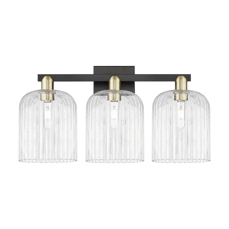 Innovations Bridal Veil 27in 3-Light Bath Vanity Light | Industrial Black Antique Brass and Clear Ribbed Glass | Bathroom | Model 716-3W-BAB-G559-8CL