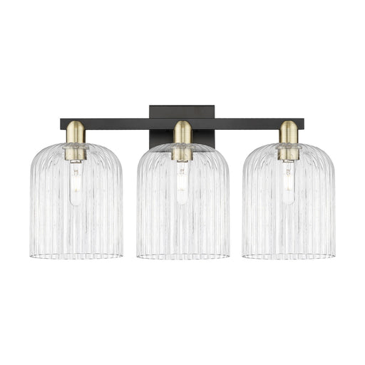 Innovations Bridal Veil 27in 3-Light Bath Vanity Light | Industrial Black Antique Brass and Clear Ribbed Glass | Bathroom | Model 716-3W-BAB-G559-8CL