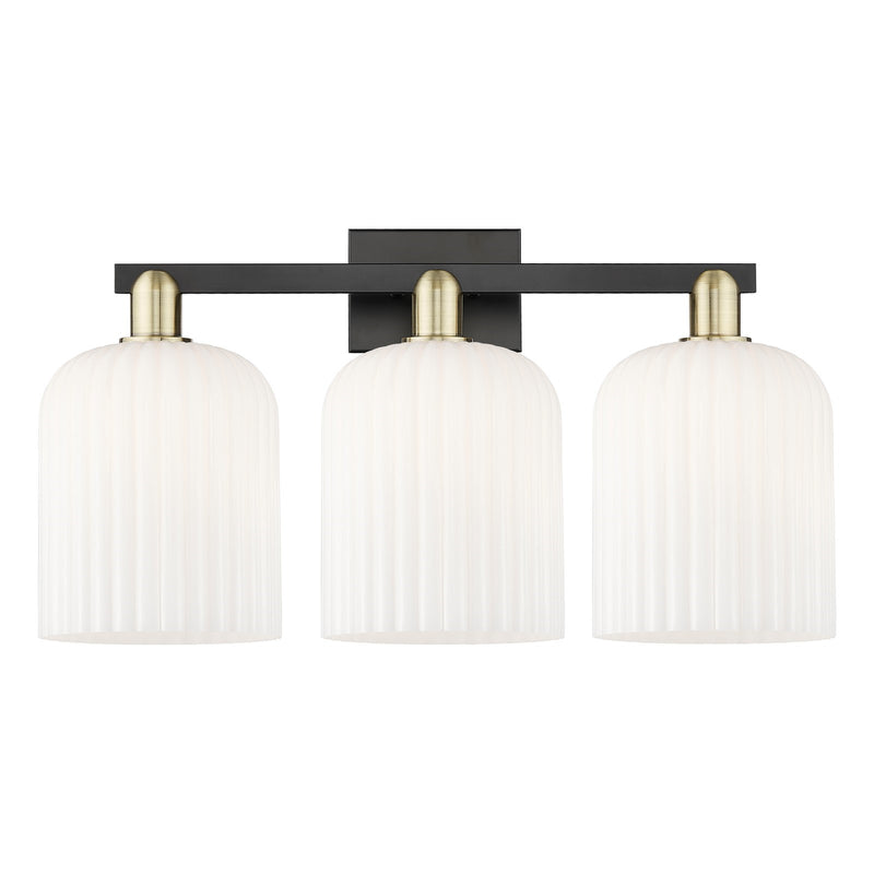Innovations Bridal Veil 27in 3-Light Bath Vanity Light | Industrial Black Antique Brass and Gloss White Ribbed Glass | Model 716-3W-BAB-G559-8GWH