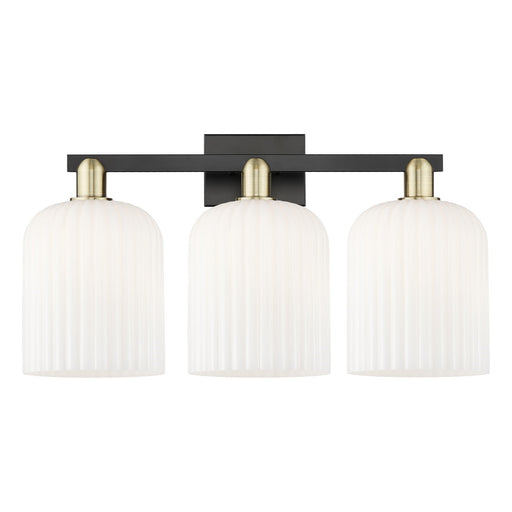 Innovations Bridal Veil 27in 3-Light Bath Vanity Light | Industrial Black Antique Brass and Gloss White Ribbed Glass | Model 716-3W-BAB-G559-8GWH