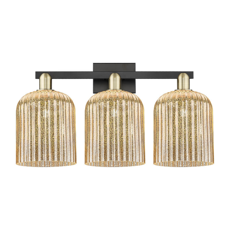 Innovations Bridal Veil 27in 3-Light Bath Vanity Light | Industrial Black Antique Brass and Mercury Ribbed Glass | Bathroom | Model 716-3W-BAB-G559-8ME