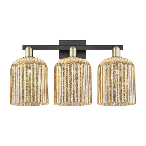 Innovations Bridal Veil 27in 3-Light Bath Vanity Light | Industrial Black Antique Brass and Mercury Ribbed Glass | Bathroom | Model 716-3W-BAB-G559-8ME