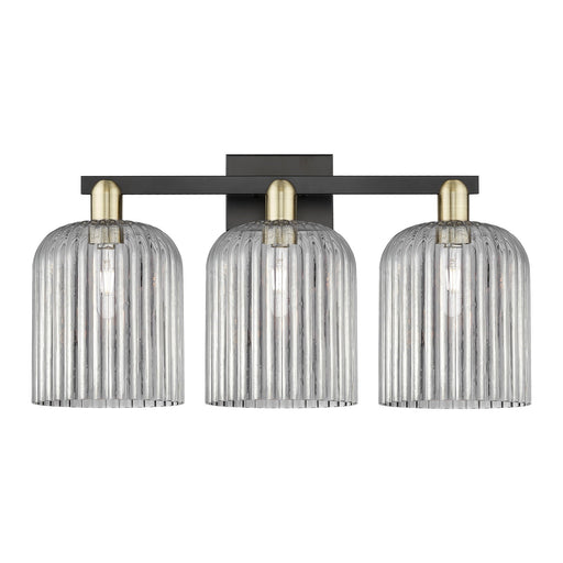 Innovations Bridal Veil 27in 3-Light Bath Vanity Light | Industrial Black Antique Brass Steel and Light Smoke Ribbed Glass | Model 716-3W-BAB-G559-8SM