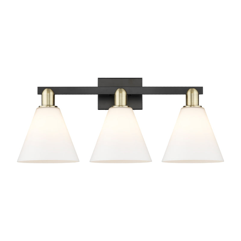 Innovations Berkshire Glass 26in 3-Light Bath Vanity Light | Industrial Black Antique Brass and Matte White Glass | Bathroom | Model 716-3W-BAB-GBC-81