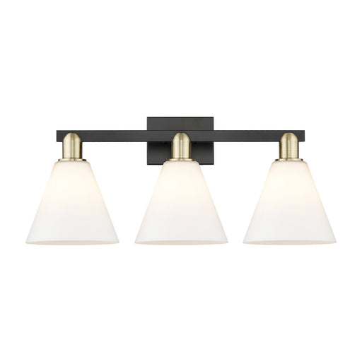 Innovations Berkshire Glass 26in 3-Light Bath Vanity Light | Industrial Black Antique Brass and Matte White Glass | Bathroom | Model 716-3W-BAB-GBC-81