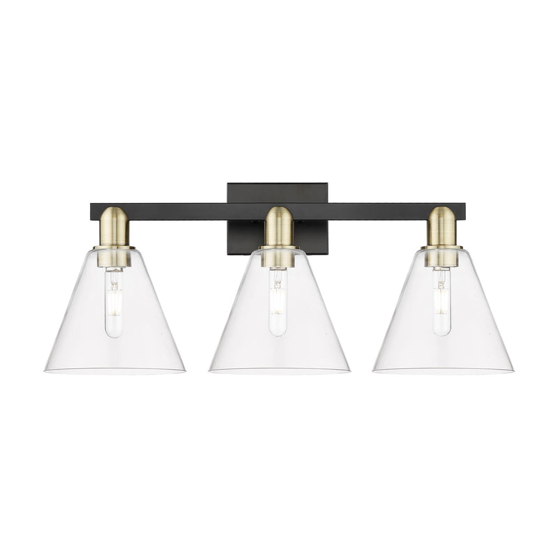 Innovations Berkshire Glass 26in 3-Light Bath Vanity | Industrial Black Antique Brass and Clear Glass | Bathroom Vanity Light | Model 716-3W-BAB-GBC-82
