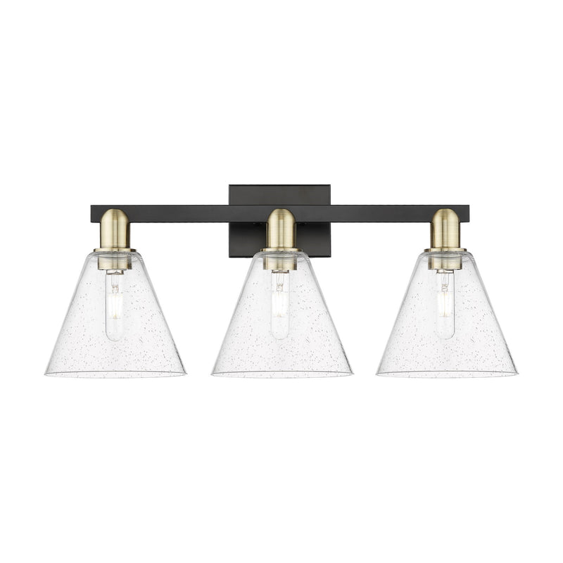 Innovations Berkshire 26in 3-Light Bath Vanity Light | Industrial Black Antique Brass Steel and Seedy Glass | Bathroom Vanity | Model 716-3W-BAB-GBC-84