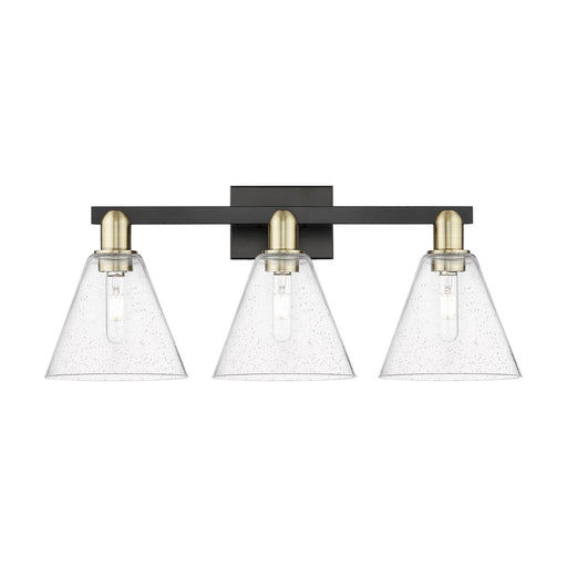 Innovations Berkshire 26in 3-Light Bath Vanity Light | Industrial Black Antique Brass Steel and Seedy Glass | Bathroom Vanity | Model 716-3W-BAB-GBC-84