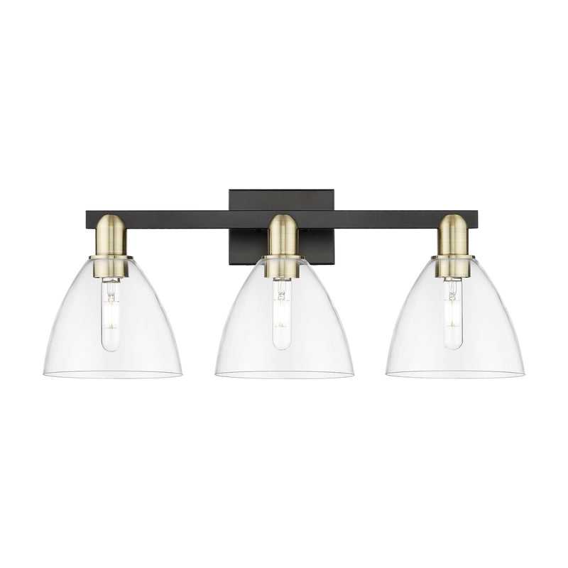 Innovations Bristol 27in 3-Light Bath Vanity Light | Industrial Black Antique Brass and Clear Glass | Damp-Rated Bathroom | Model 716-3W-BAB-GBD-752