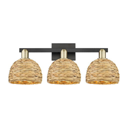 Innovations Woven Rattan 27in 3-Light Bath Vanity Light | Industrial Black Antique Brass and Natural Fiber | Kitchen & | Model 716-3W-BAB-RBD-8-NAT