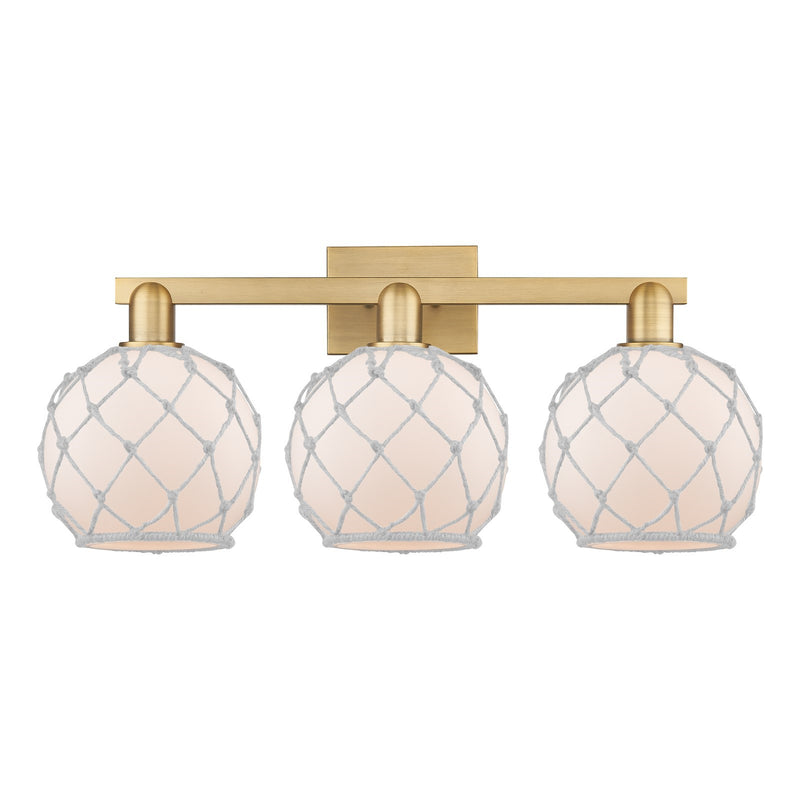 Innovations Farmhouse Rope 27in 3-Light Bath Vanity | Industrial Brushed Brass and White Frosted Glass with Rope | Bathroom & | Model 716-3W-BB-G121-8RW