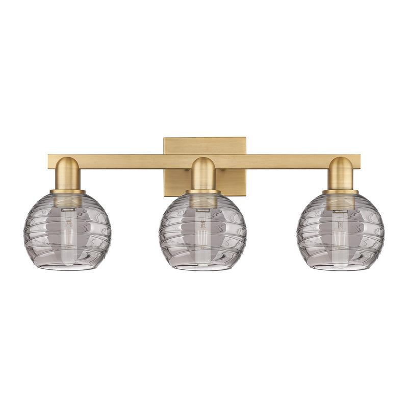 Innovations Athens Deco Swirl 26in 3-Light Bath Vanity Light | Industrial Brushed Brass and Light Smoke Glass | Bathroom | Model 716-3W-BB-G1213-6SM
