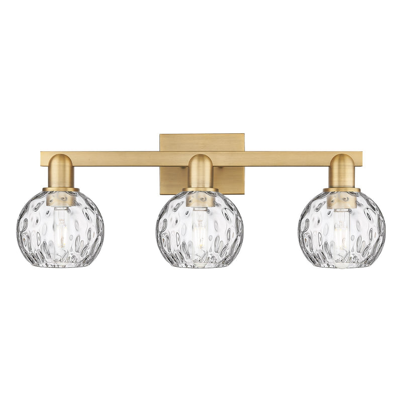 Innovations Athens Water Glass 25in 3-Light Bath Vanity | Industrial Brushed Brass and Clear Water Glass | Bathroom Vanity Light | Model 716-3W-BB-G1215-6
