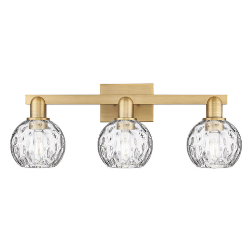 Innovations Athens Water Glass 25in 3-Light Bath Vanity | Industrial Brushed Brass and Clear Water Glass | Bathroom Vanity Light | Model 716-3W-BB-G1215-6