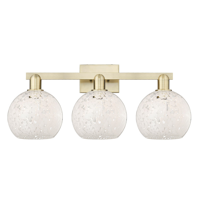 Innovations Lighting Arcadia 27in 3-Light Bath Vanity Light | Industrial Brushed Brass and White Mouchette Glass | Bathroom | Model 716-3W-BB-G1216-8WM