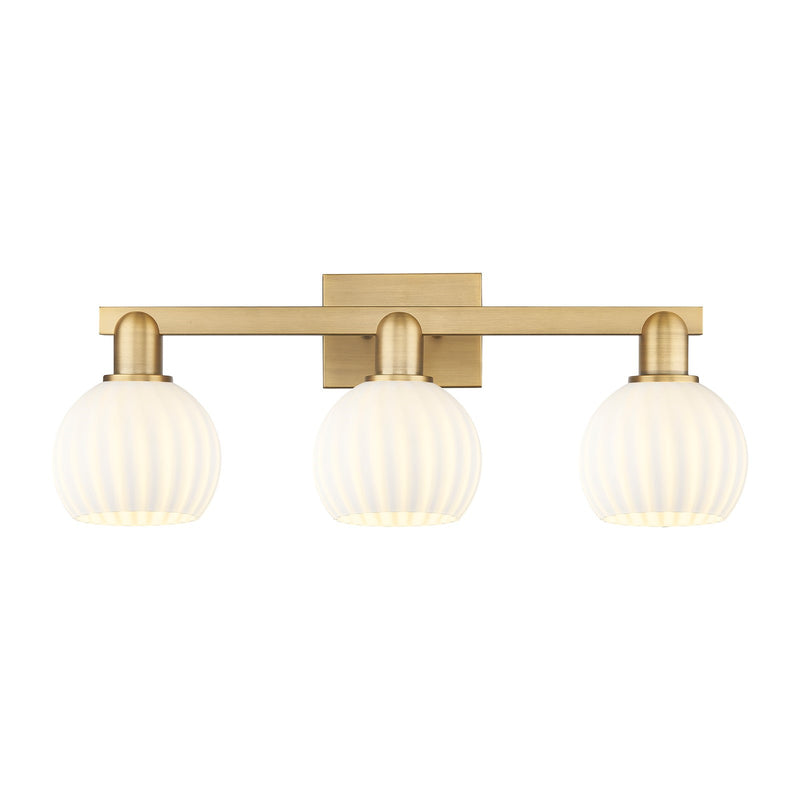 Innovations Lighting Arcadia 25in 3-Light Bath Vanity Light | Industrial Brushed Brass and White Venetian Glass | Bathroom | Model 716-3W-BB-G1217-6WV