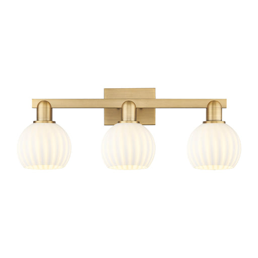 Innovations Lighting Arcadia 25in 3-Light Bath Vanity Light | Industrial Brushed Brass and White Venetian Glass | Bathroom | Model 716-3W-BB-G1217-6WV