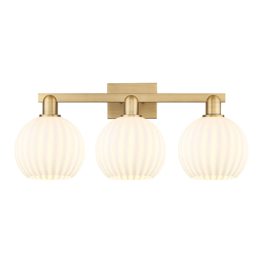 Innovations Lighting Arcadia 27in 3-Light Bath Vanity Light | Industrial Brushed Brass and White Venetian Glass | Bathroom | Model 716-3W-BB-G1217-8WV