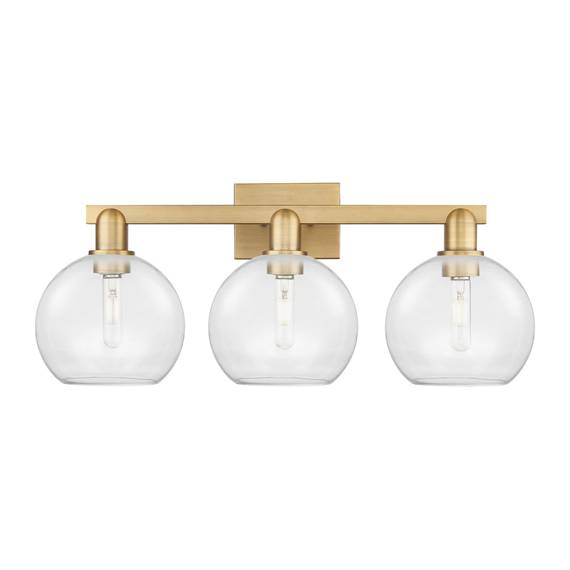 Innovations Athens 27in 3-Light Bath Vanity Light | Industrial Brushed Brass Steel and Clear Glass | Bathroom Vanity | 27 x 11.75 | Model 716-3W-BB-G122-8