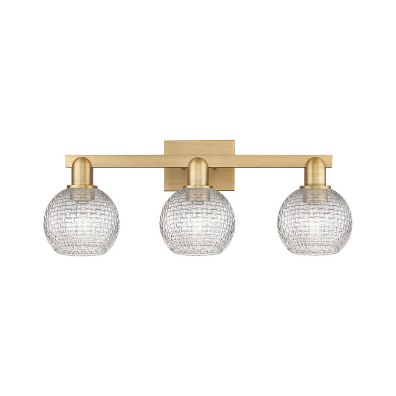 Innovations Athens 25in 3-Light Bath Vanity | Industrial Brushed Brass Steel and Clear Basket Weave Glass | Bathroom Vanity | Model 716-3W-BB-G122C-6CL