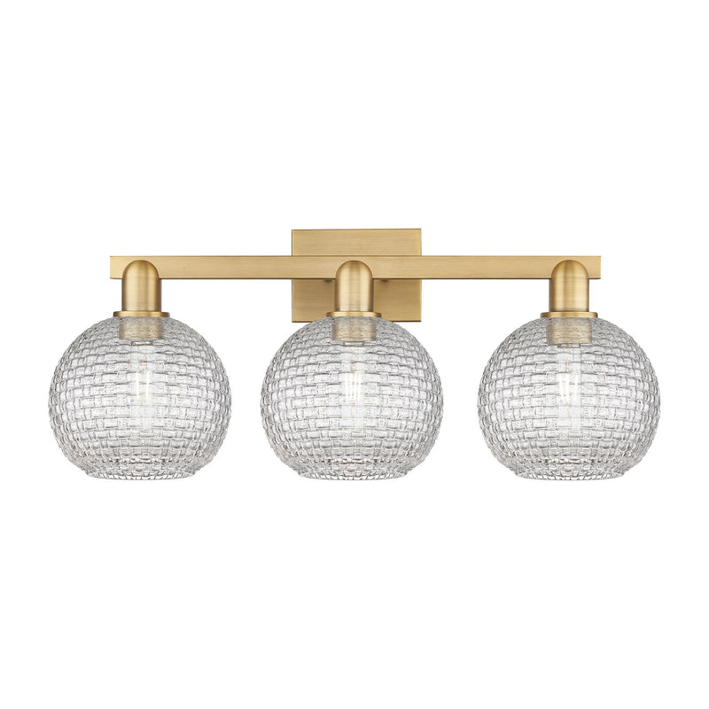 Innovations Athens 27in 3-Light Bath Vanity Light | Industrial Brushed Brass and Clear Basket Weave Glass | Bathroom Vanity & | Model 716-3W-BB-G122C-8CL
