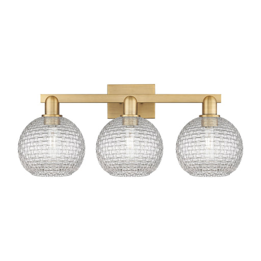 Innovations Athens 27in 3-Light Bath Vanity Light | Industrial Brushed Brass and Clear Basket Weave Glass | Bathroom Vanity & | Model 716-3W-BB-G122C-8CL