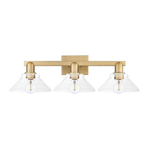 Innovations Orwell 27in 3-Light Bath Vanity Light | Industrial Brushed Brass Steel and Clear Cone Glass | Bathroom Vanity | 27.38 x | Model 716-3W-BB-G132
