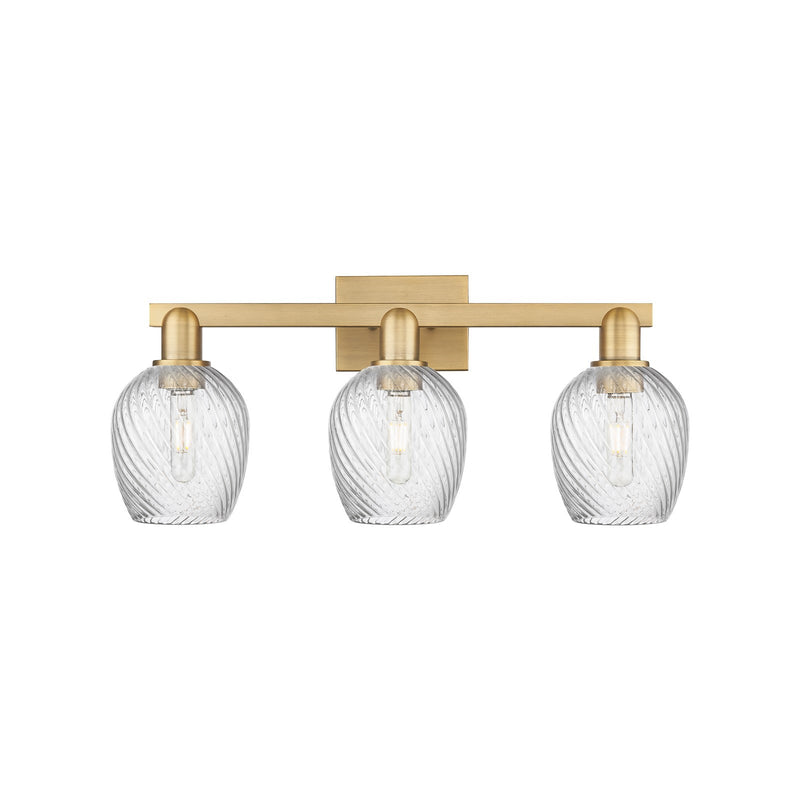 Innovations Salina 3-Light 25in Bath Vanity Light | Industrial Brushed Brass Steel and Clear Spiral Fluted Glass | Bathroom Vanity | Model 716-3W-BB-G292
