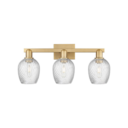 Innovations Salina 3-Light 25in Bath Vanity Light | Industrial Brushed Brass Steel and Clear Spiral Fluted Glass | Bathroom Vanity | Model 716-3W-BB-G292