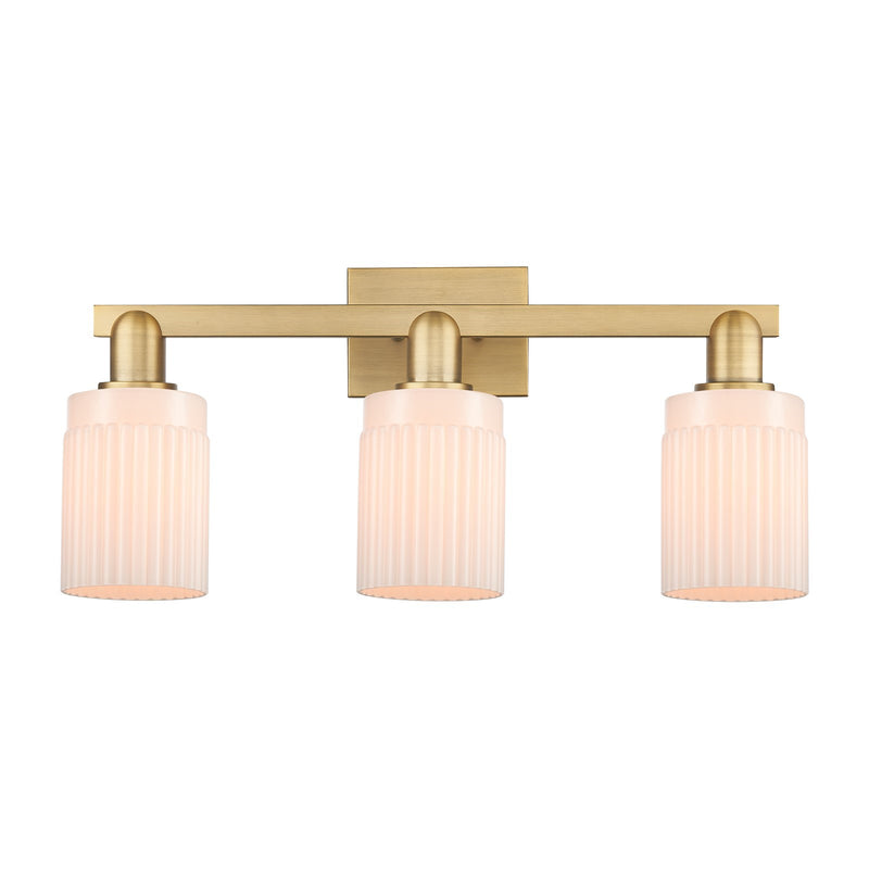 Innovations Hadley 24in 3-Light Bath Vanity Light | Industrial Brushed Brass and Matte White Ribbed Glass | Bathroom Vanity | 23.5 | Model 716-3W-BB-G341