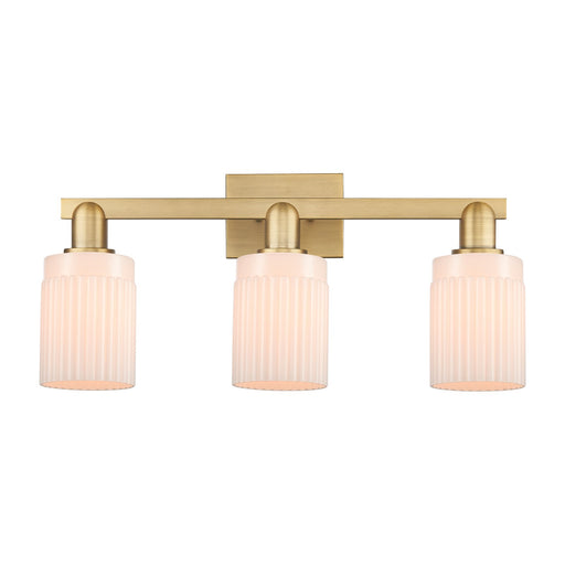 Innovations Hadley 24in 3-Light Bath Vanity Light | Industrial Brushed Brass and Matte White Ribbed Glass | Bathroom Vanity | 23.5 | Model 716-3W-BB-G341