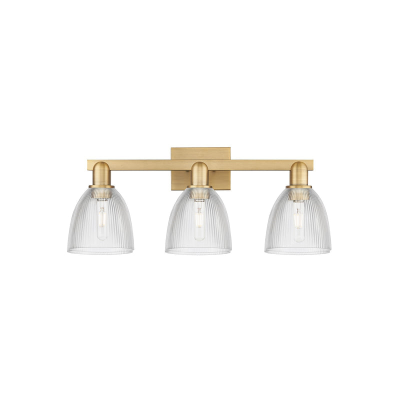 Innovations Castile 25in 3-Light Bath Vanity Light | Industrial Brushed Brass Steel and Clear Glass | Bathroom Vanity Lighting | 25 | Model 716-3W-BB-G382