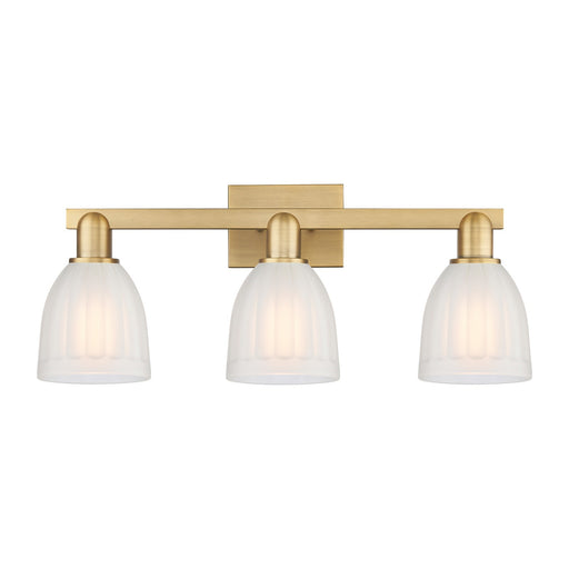 Innovations Brookfield 25in 3-Light Bath Vanity | Brushed Brass Steel and Cast Brass with White Frosted Ribbed Glass Shades | Model 716-3W-BB-G441