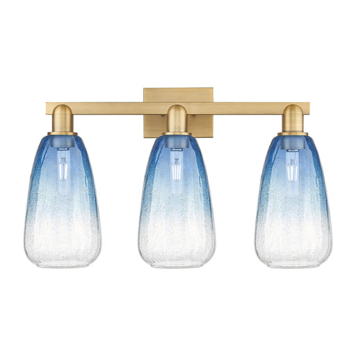 Innovations Brookhaven Almond 25in 3-Light Bath Vanity Light | Industrial Brushed Brass and Sapphire Blue Glass | Bathroom | Model 716-3W-BB-G480-6SB