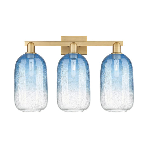 Innovations Brookhaven Cloche 26in 3-Light Bath Vanity | Industrial Brushed Brass and Sapphire Blue Glass | Entryway & Hallway | Model 716-3W-BB-G482-7SB