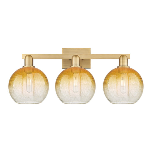 Innovations Brookhaven Globe 27in 3-Light Bath Vanity | Industrial Brushed Brass and Amber Glass | Bathroom Vanity & Powder | Model 716-3W-BB-G483-8AM