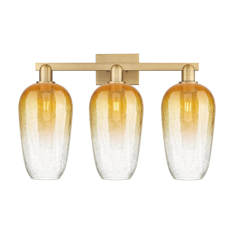 Innovations Brookhaven Flute 26in 3-Light Bath Vanity | Industrial Transitional Brushed Brass and Amber Glass | Bathroom Vanity | Model 716-3W-BB-G484-7AM