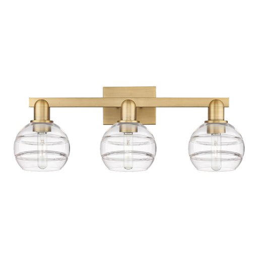 Innovations Rochester 25in 3-Light Bath Vanity Light | Industrial Brushed Brass Steel and Clear Glass | Bathroom & Powder Room | Model 716-3W-BB-G556-6CL