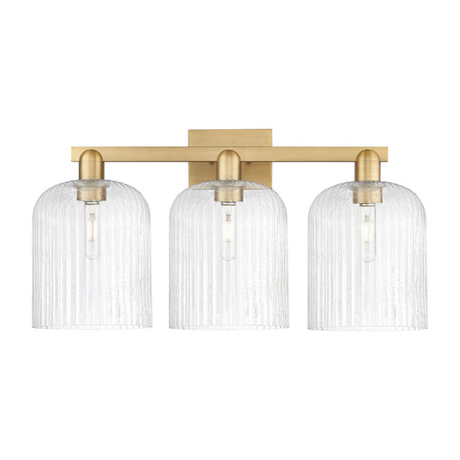 Innovations Bridal Veil 27in 3-Light Bath Vanity | Industrial Brushed Brass and Seedy Ribbed Glass | Bathroom Vanity Light | Model 716-3W-BB-G559-8SDY