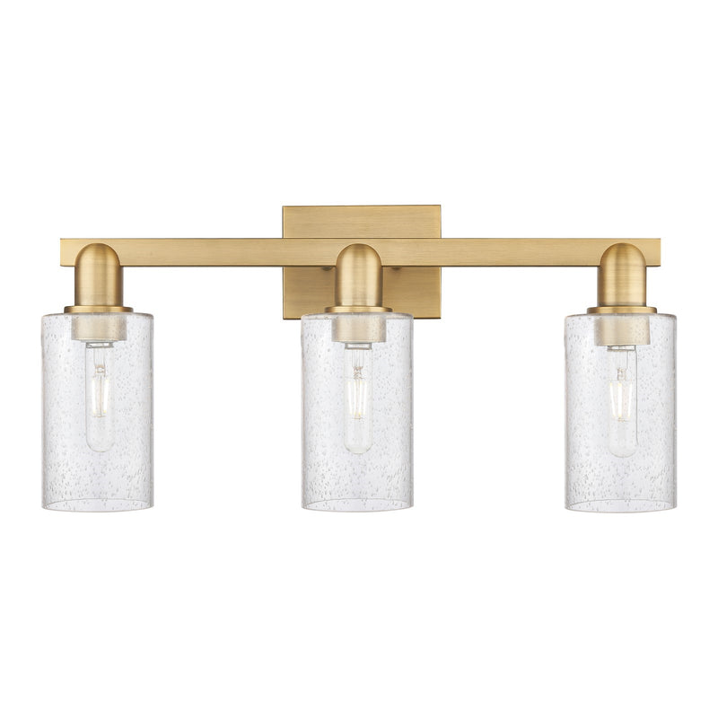 Innovations Clymer 23in 3-Light Bath Vanity Light | Industrial Brushed Brass Steel and Seedy Glass | Bathroom Vanity | 22.88 x | Model 716-3W-BB-G804
