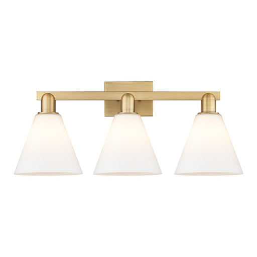 Innovations Berkshire Glass 26in 3-Light Bath Vanity Light | Industrial Brushed Brass Steel and Matte White Glass | Bathroom | Model 716-3W-BB-GBC-81